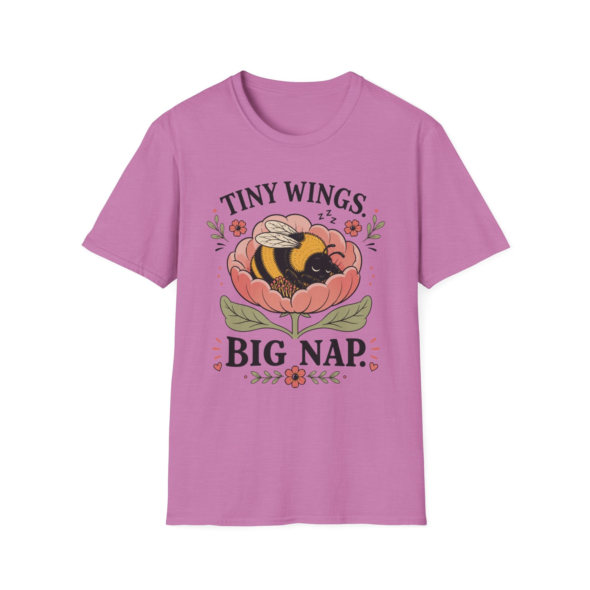Tiny Wings Big Nap T-Shirt — Cute Bee Floral Graphic Tee