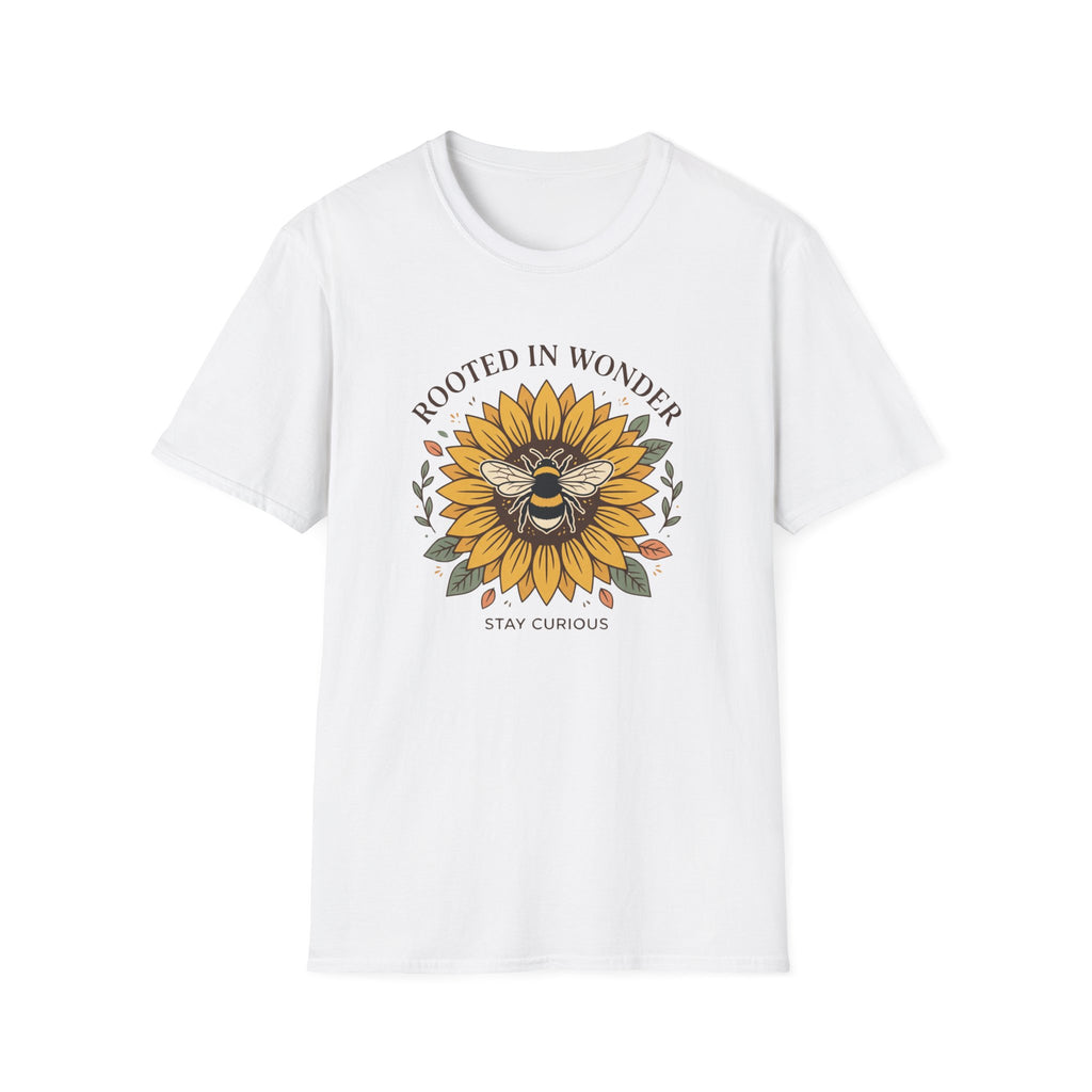Sunflower Bee T-Shirt — "Rooted in Wonder" Botanical Graphic Tee