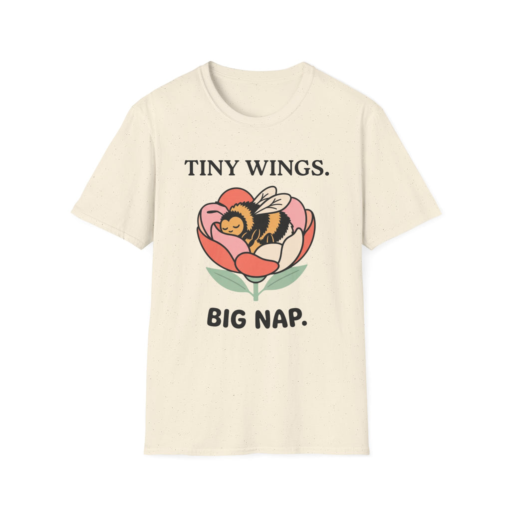 T-Shirt — Tiny Wings. Big Nap. Cute Bee Flower Graphic Tee