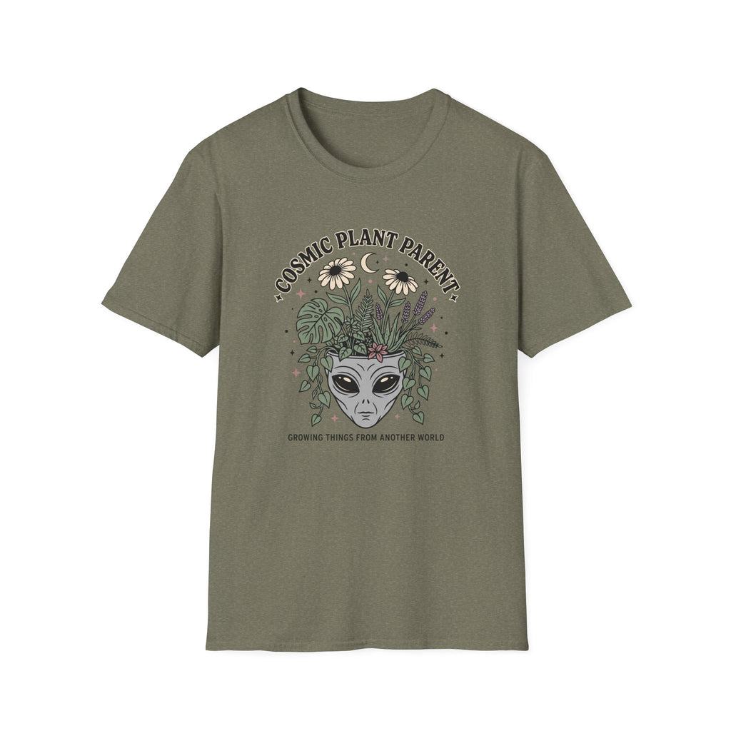 Cosmic Plant Parent T-Shirt Whimsical Alien & Botanical Graphic