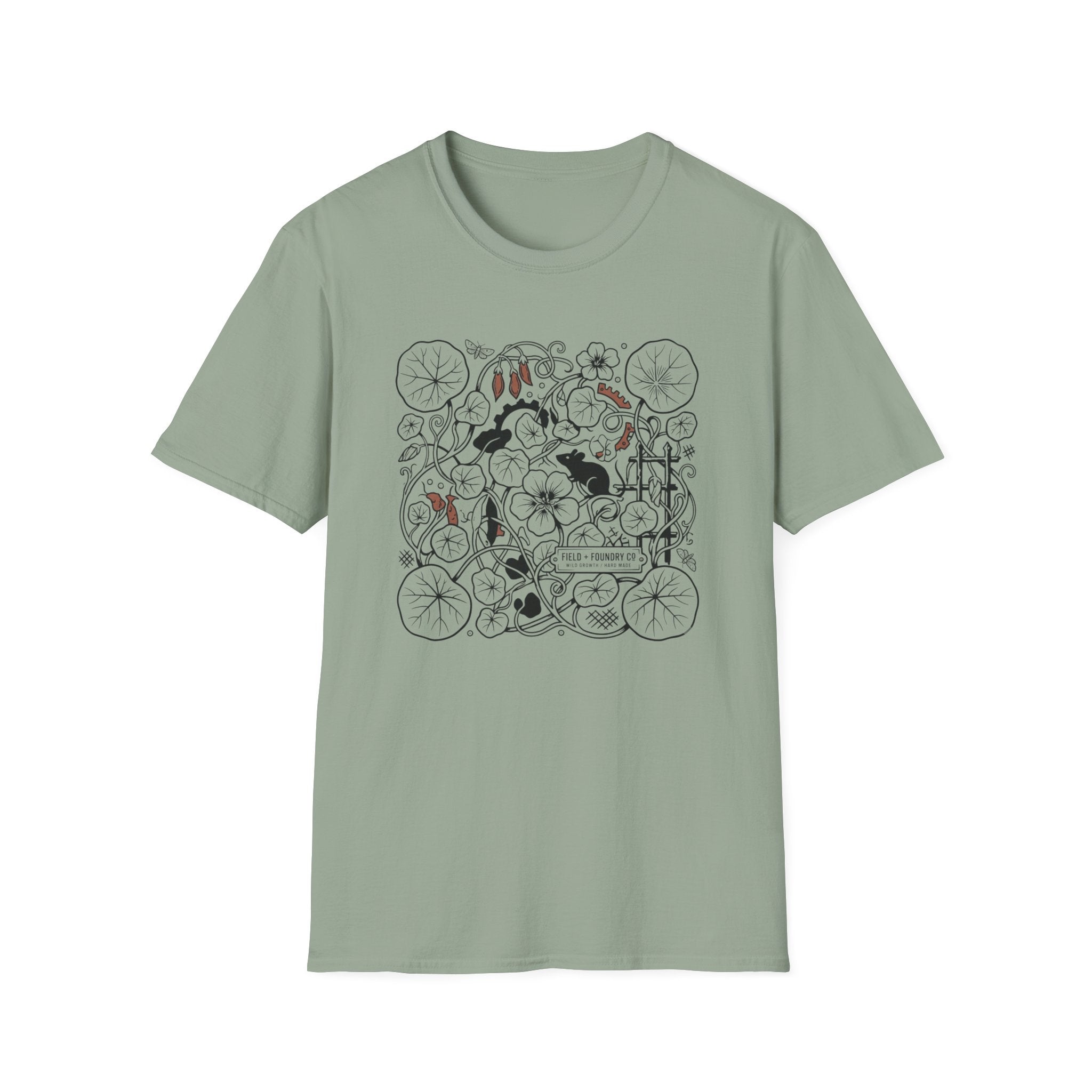 Garden Cats T‑Shirt Whimsical Botanical Illustration