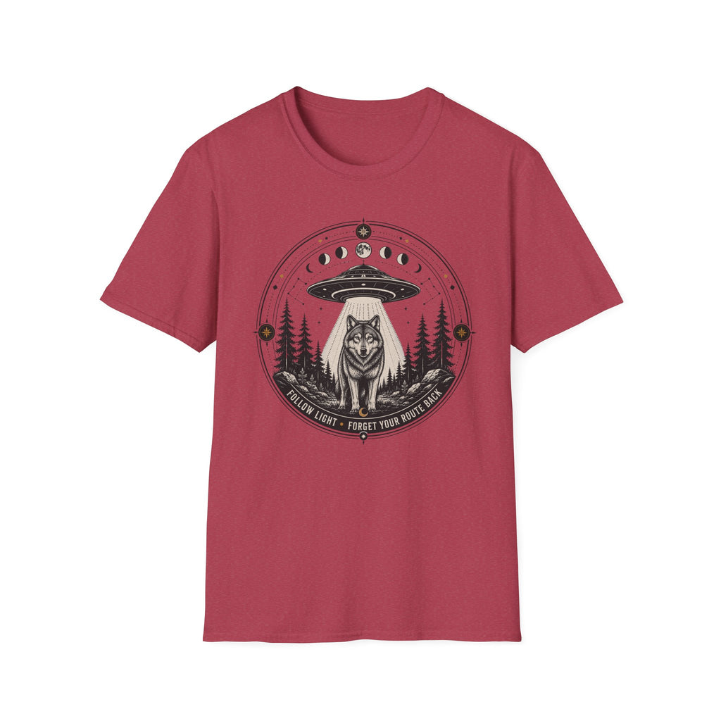 Wolf UFO T-Shirt Mystic Moon Phases Forest Graphic Tee