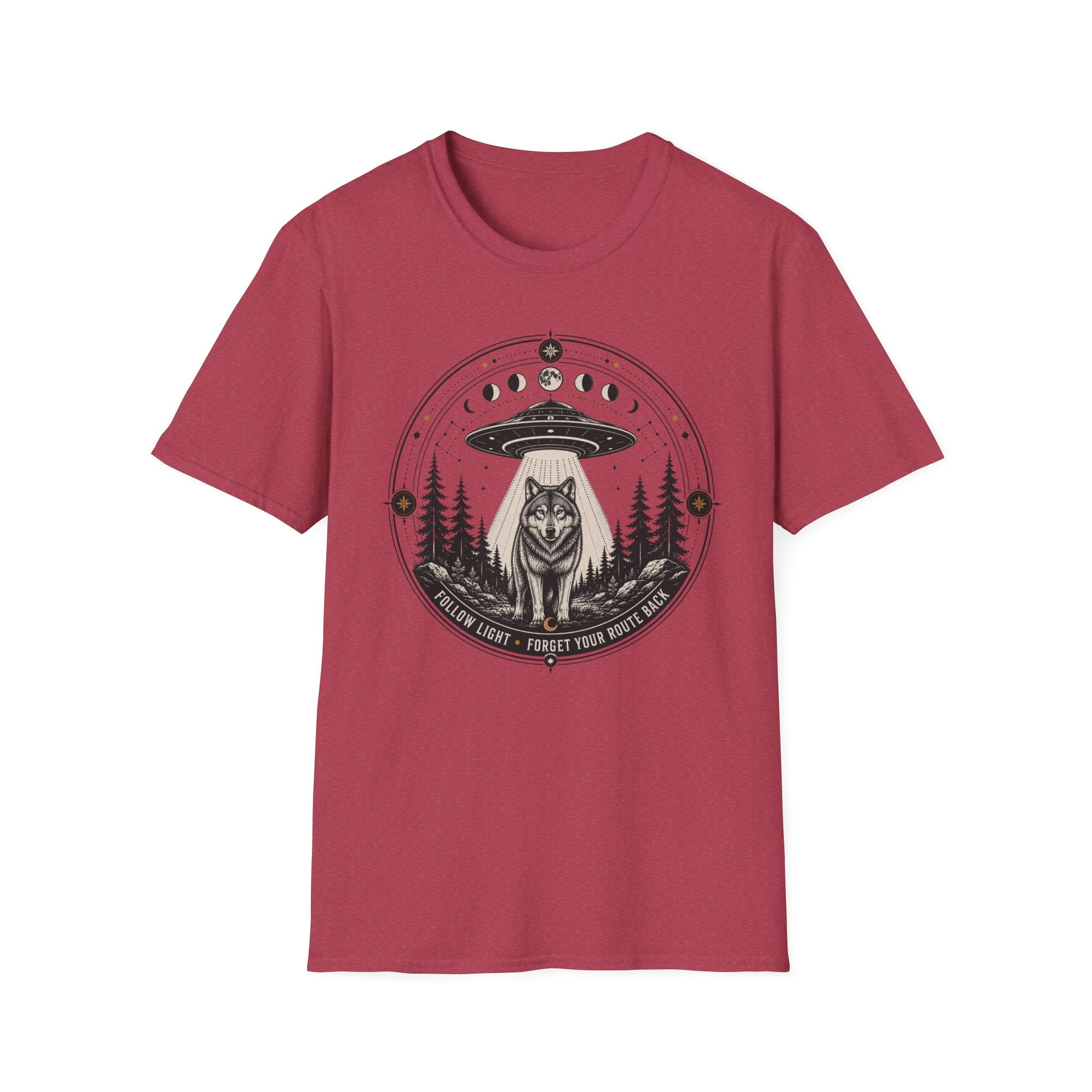Wolf UFO T-Shirt Mystic Moon Phases Forest Graphic Tee