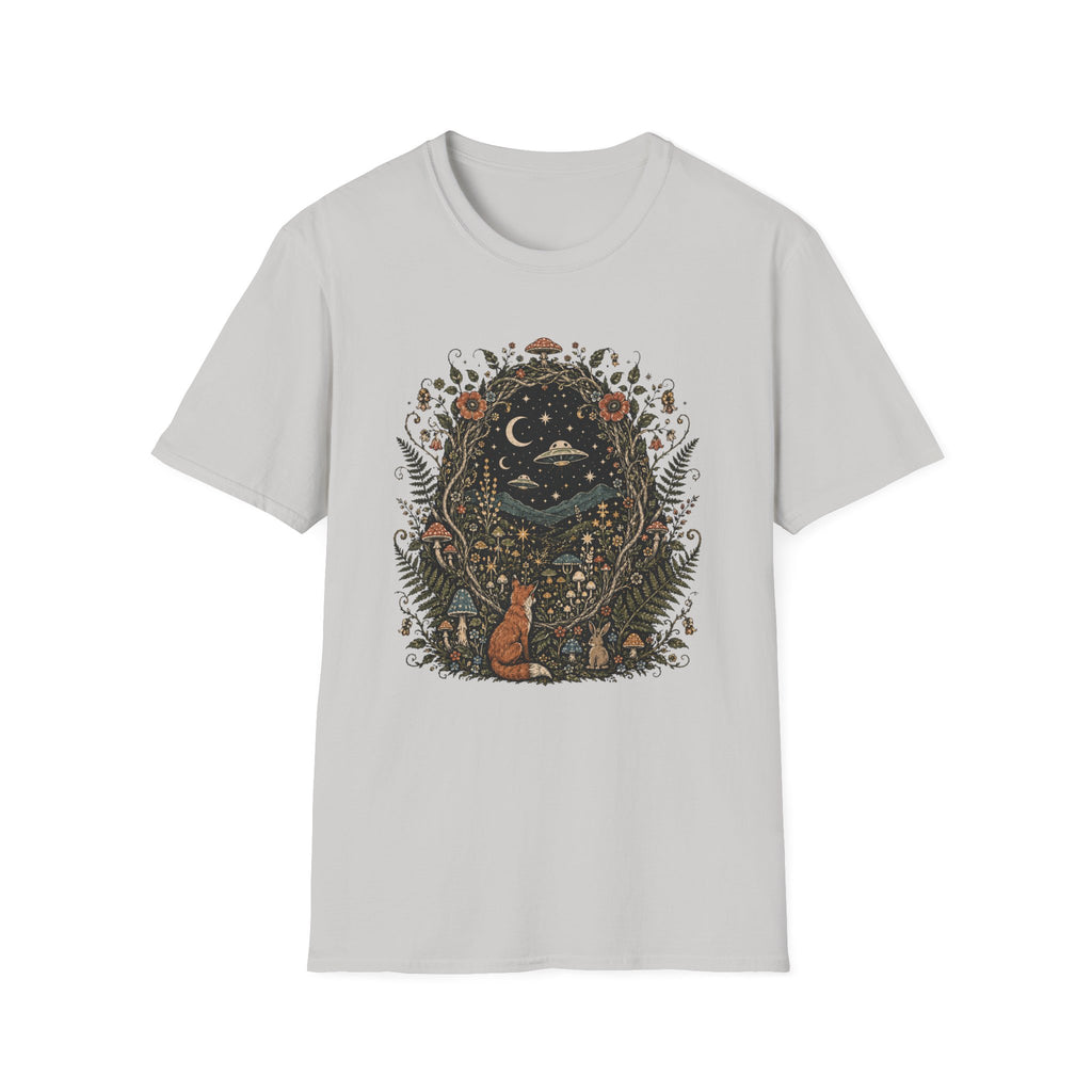 Mystic Forest Night T-Shirt — Moon, Stars & Fox Graphic Tee