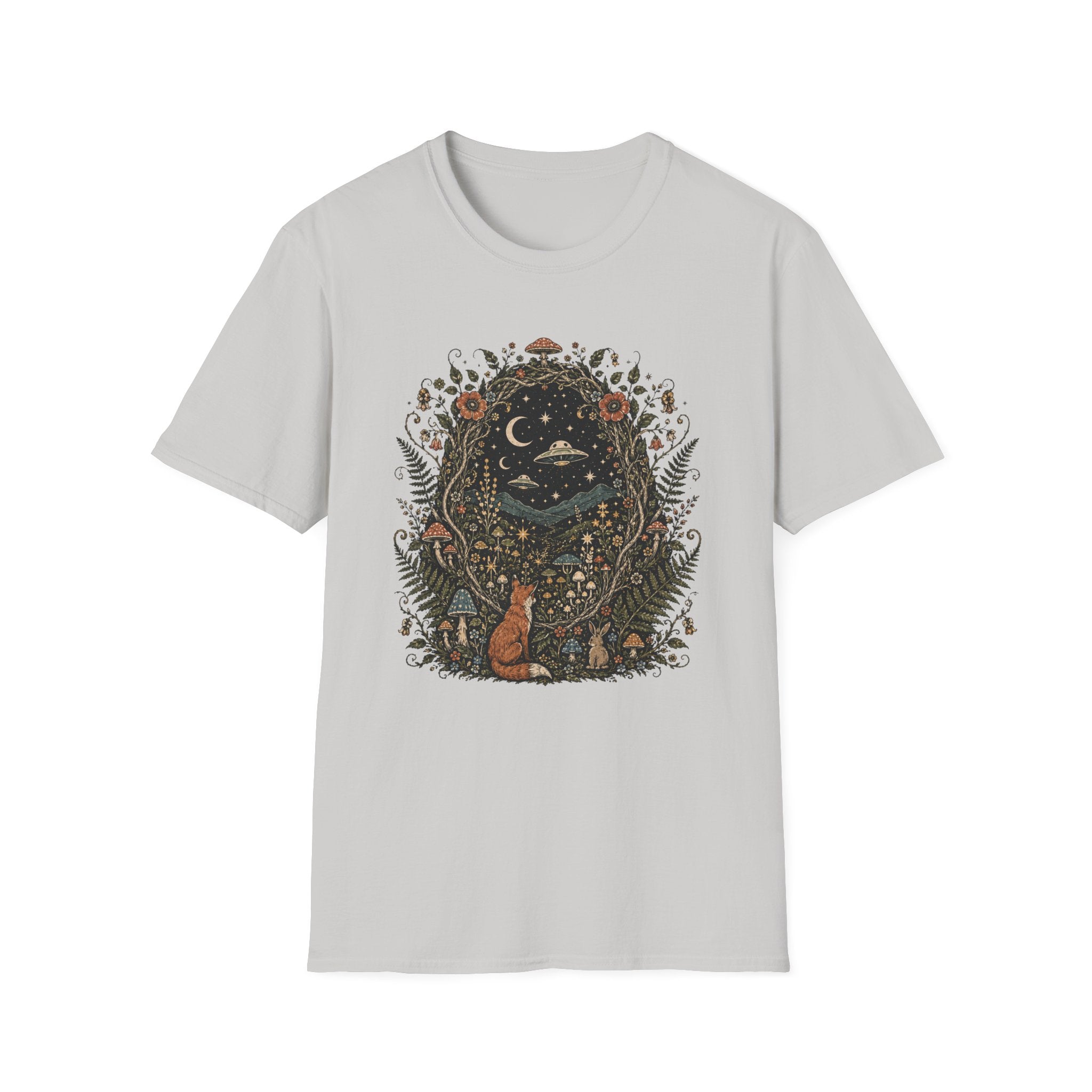 Mystic Forest Night T-Shirt — Moon, Stars & Fox Graphic Tee