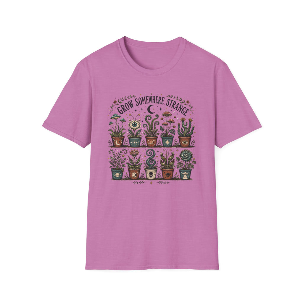 Grow Somewhere Strange Whimsical Potted Plant Graphic T-Shirt
