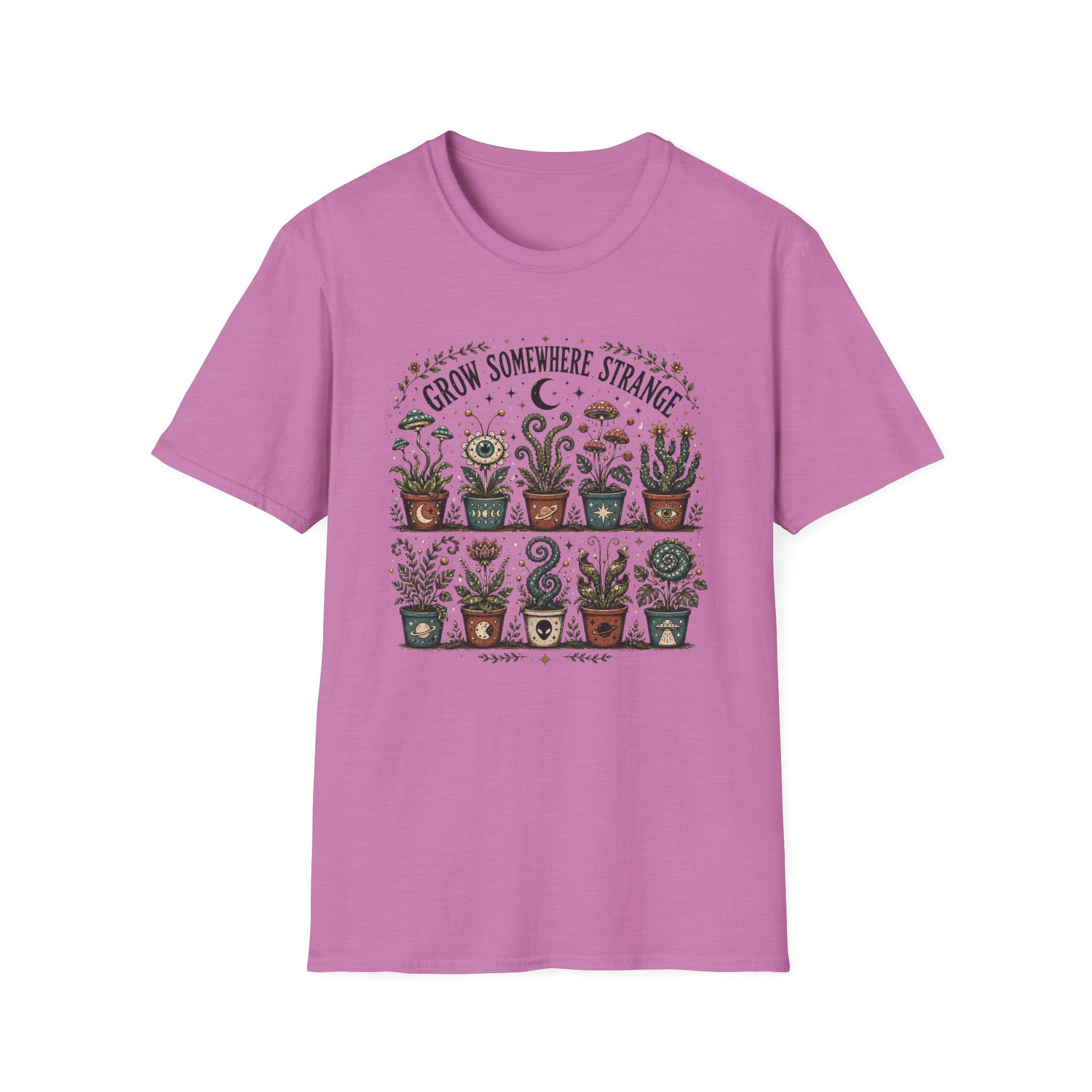 Grow Somewhere Strange T-Shirt — Whimsical Potted Plant Graphic Tee