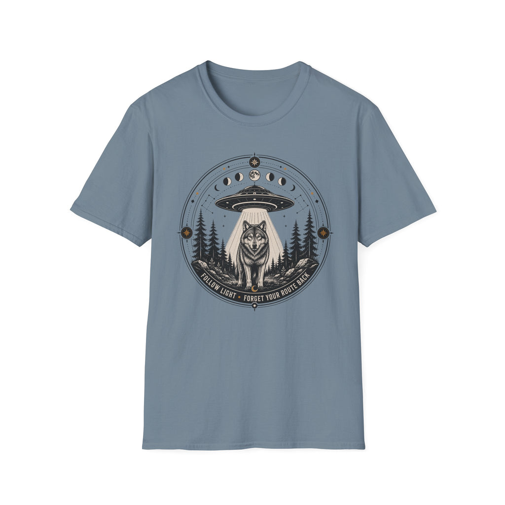 Wolf UFO T-Shirt Mystic Moon Phases Forest Graphic Tee