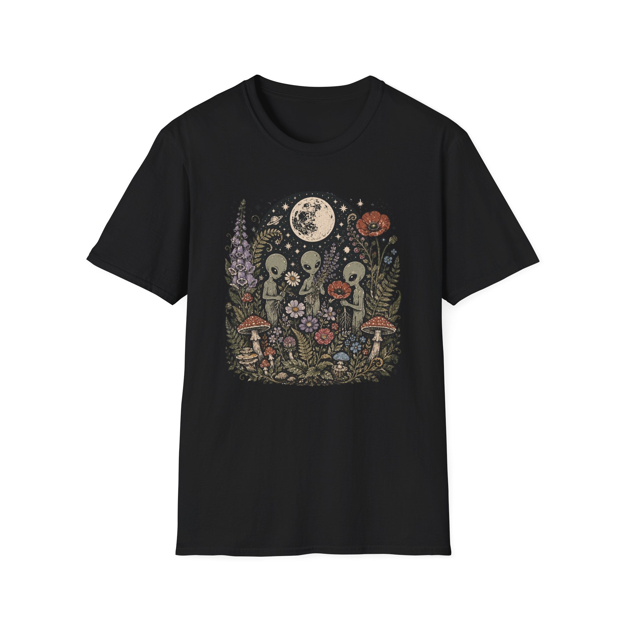 Alien Garden Moon Tee — Floral Extraterrestrial Graphic T-Shirt
