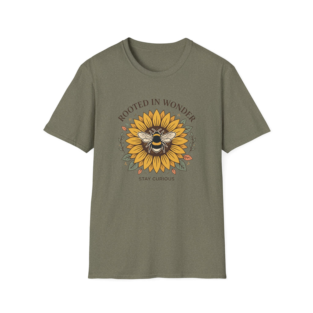 Sunflower Bee T-Shirt — "Rooted in Wonder" Botanical Graphic Tee
