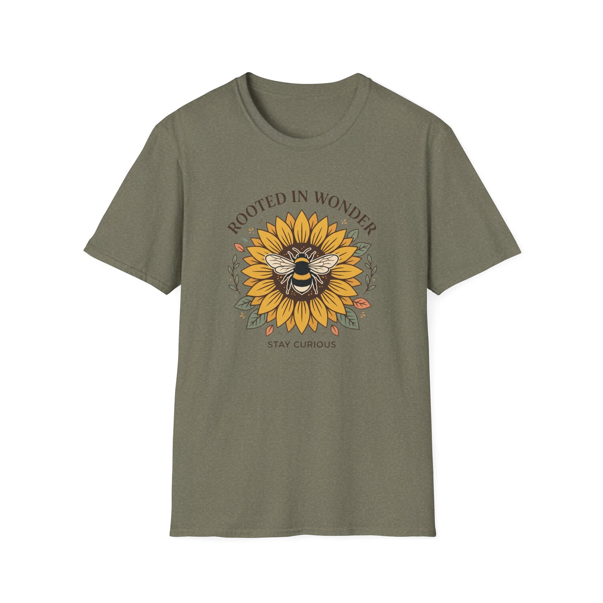 Sunflower Bee T-Shirt — "Rooted in Wonder" Botanical Graphic Tee
