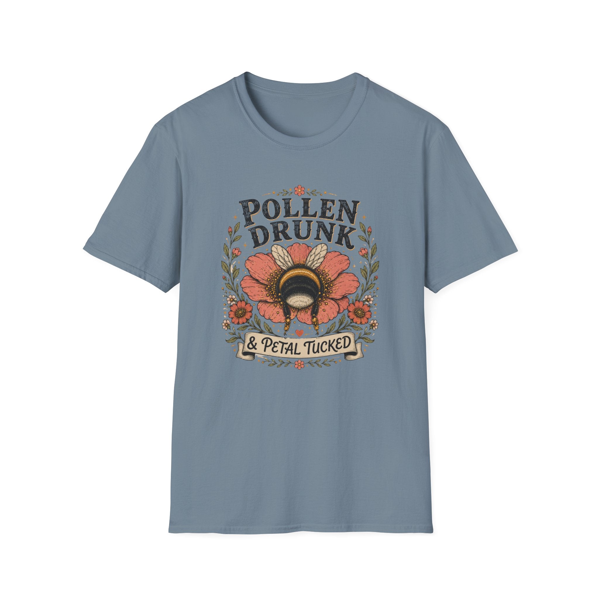 T-Shirt 'Pollen Drunk' Floral Bee Tee (Gardener Plant Mom Gift)