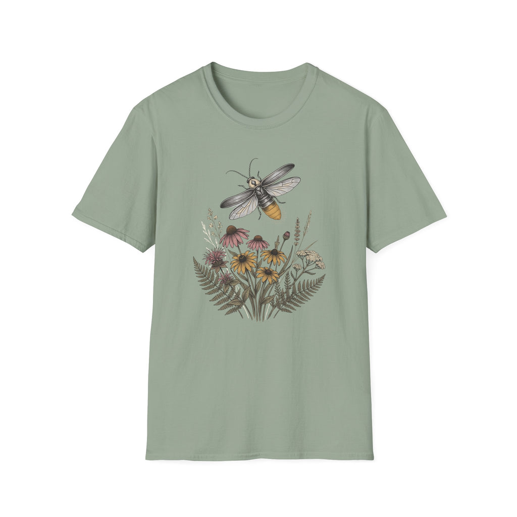 Bee & Wildflower T-Shirt Botanical Firefly Illustration Tee