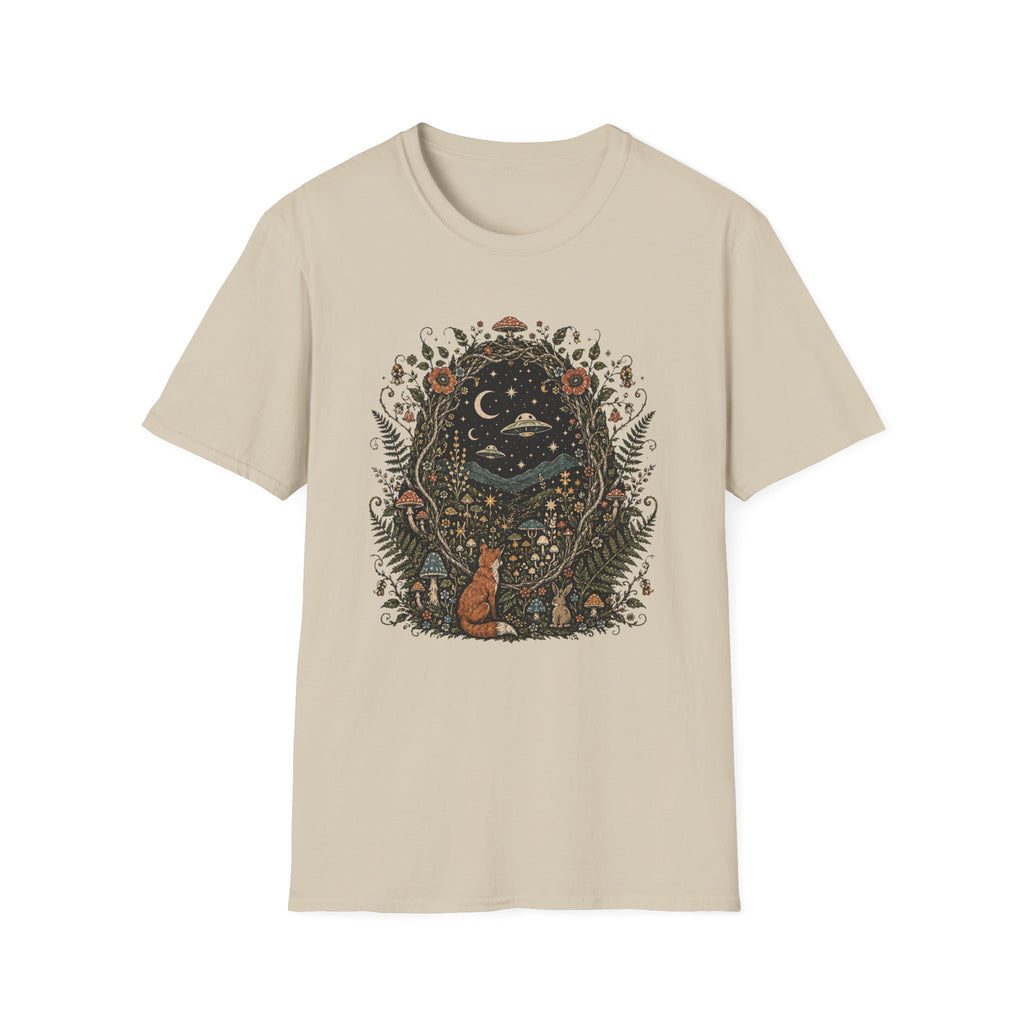 Mystic Forest Night T-Shirt — Moon, Stars & Fox Graphic Tee