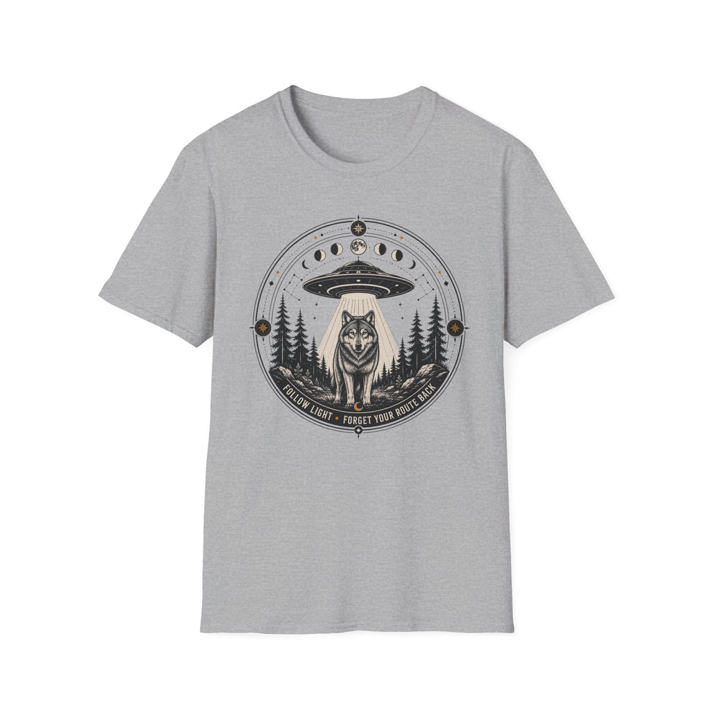 Wolf UFO T-Shirt Mystic Moon Phases Forest Graphic Tee