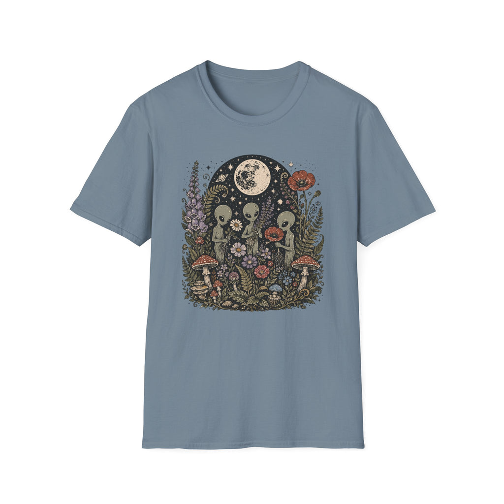 Alien Garden Moon Tee — Floral Extraterrestrial Graphic T-Shirt