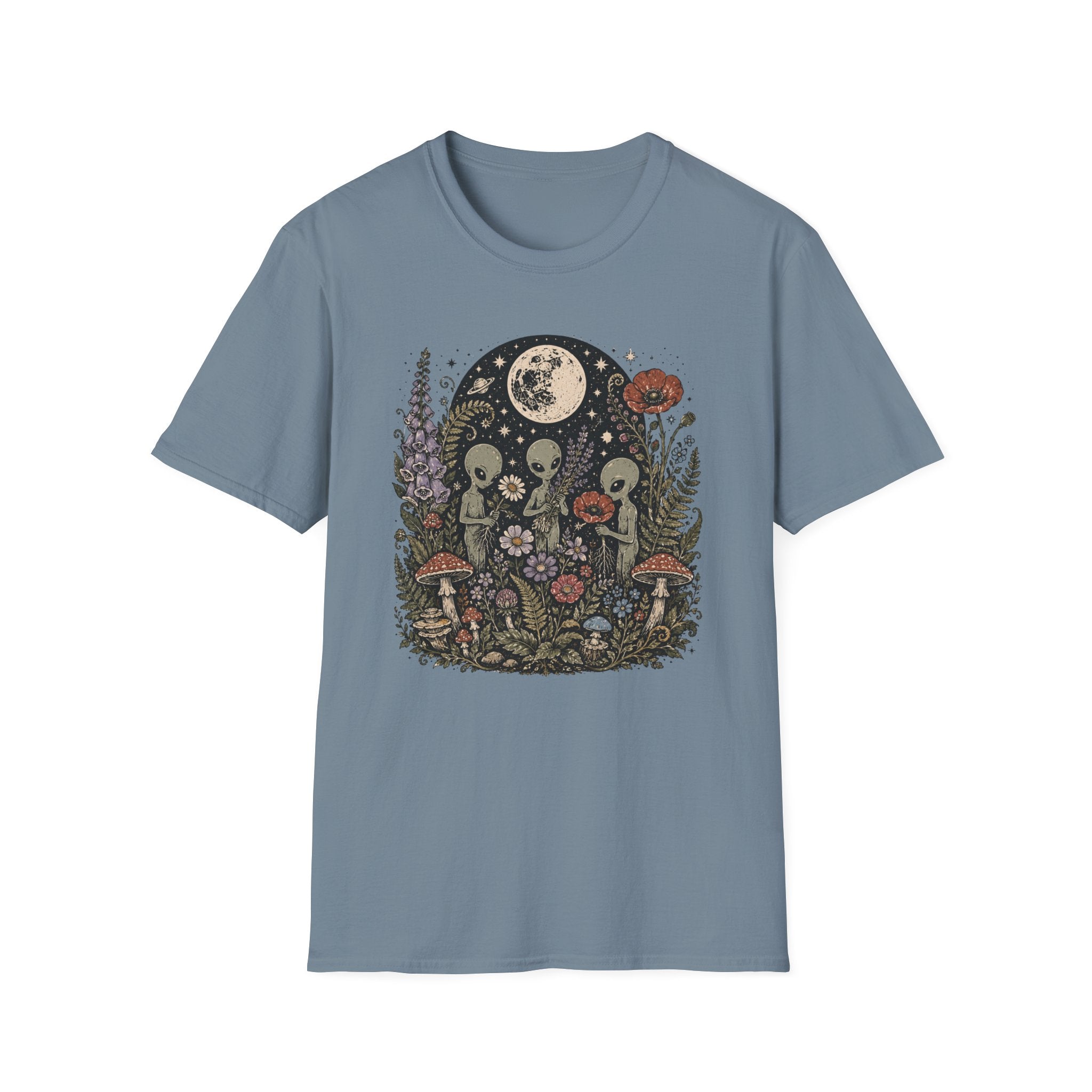 Alien Garden Moon Tee — Floral Extraterrestrial Graphic T-Shirt
