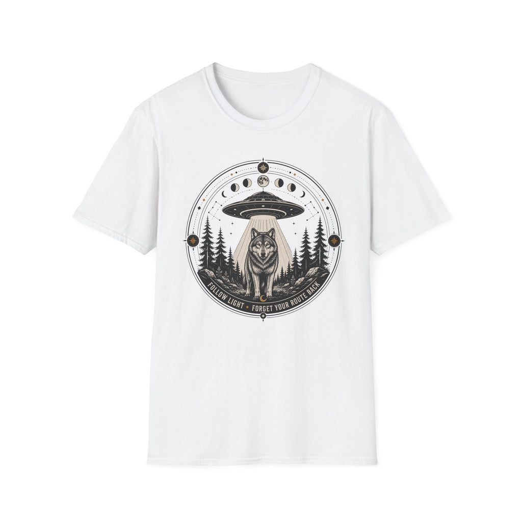 Wolf UFO T-Shirt Mystic Moon Phases Forest Graphic Tee