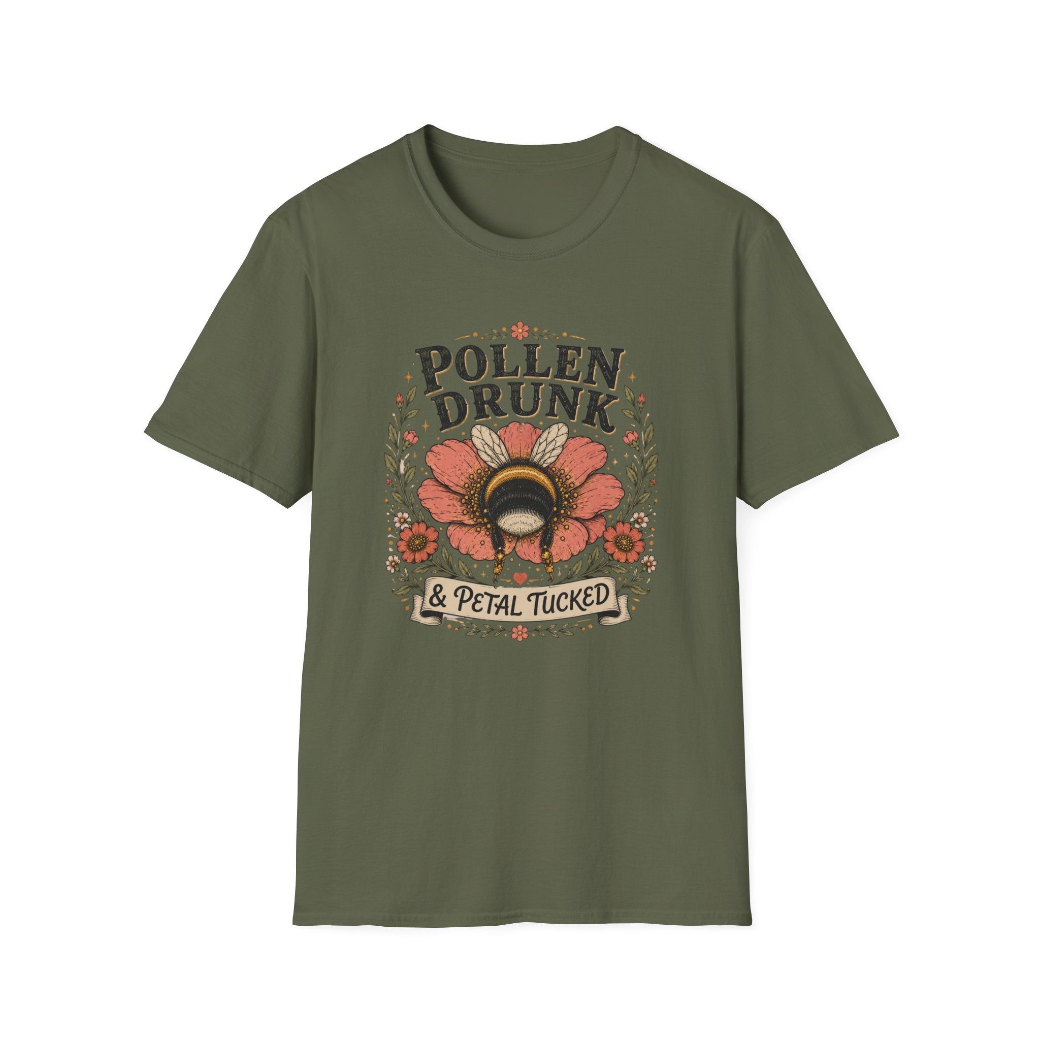 T-Shirt 'Pollen Drunk' Floral Bee Tee (Gardener Plant Mom Gift)
