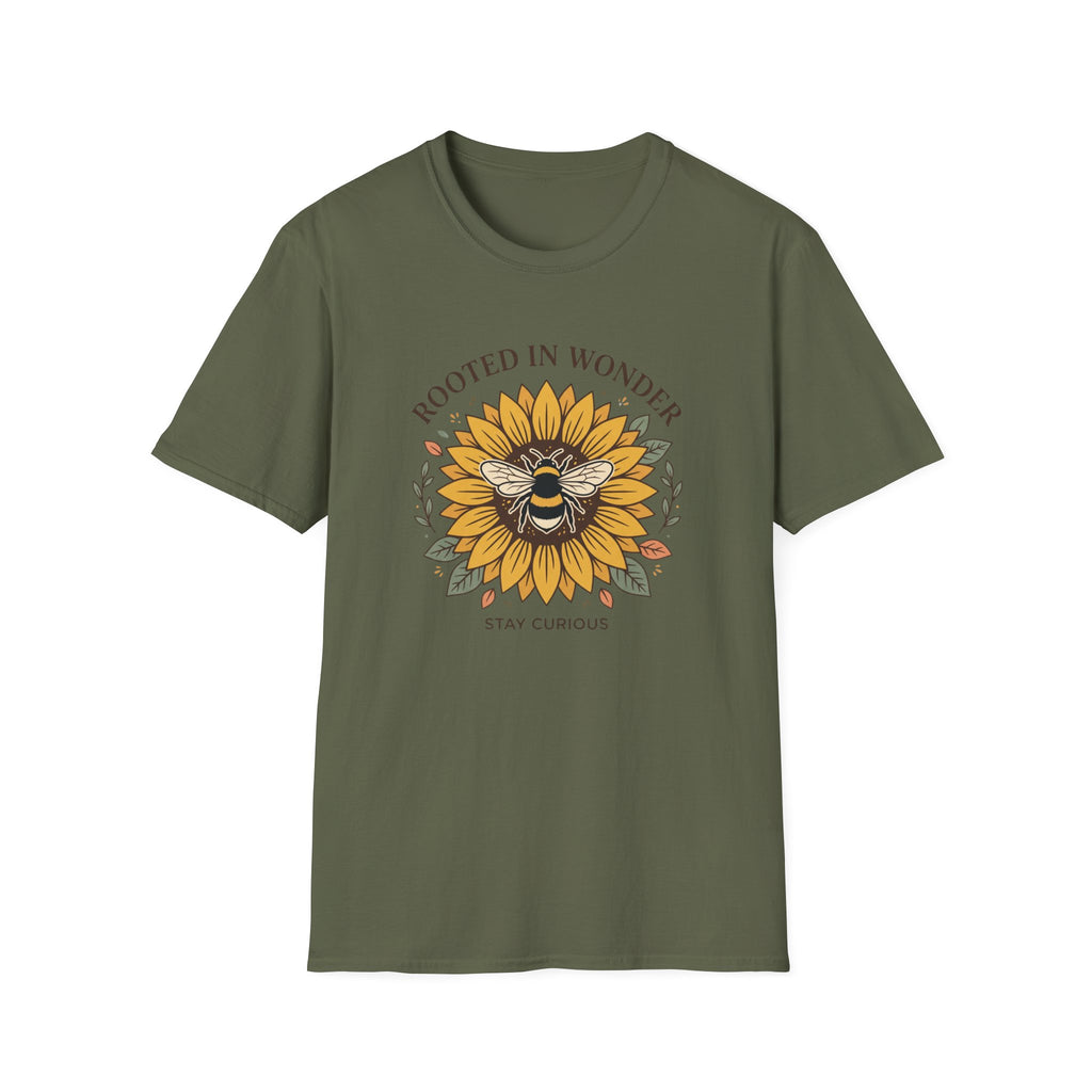 Sunflower Bee T-Shirt — "Rooted in Wonder" Botanical Graphic Tee