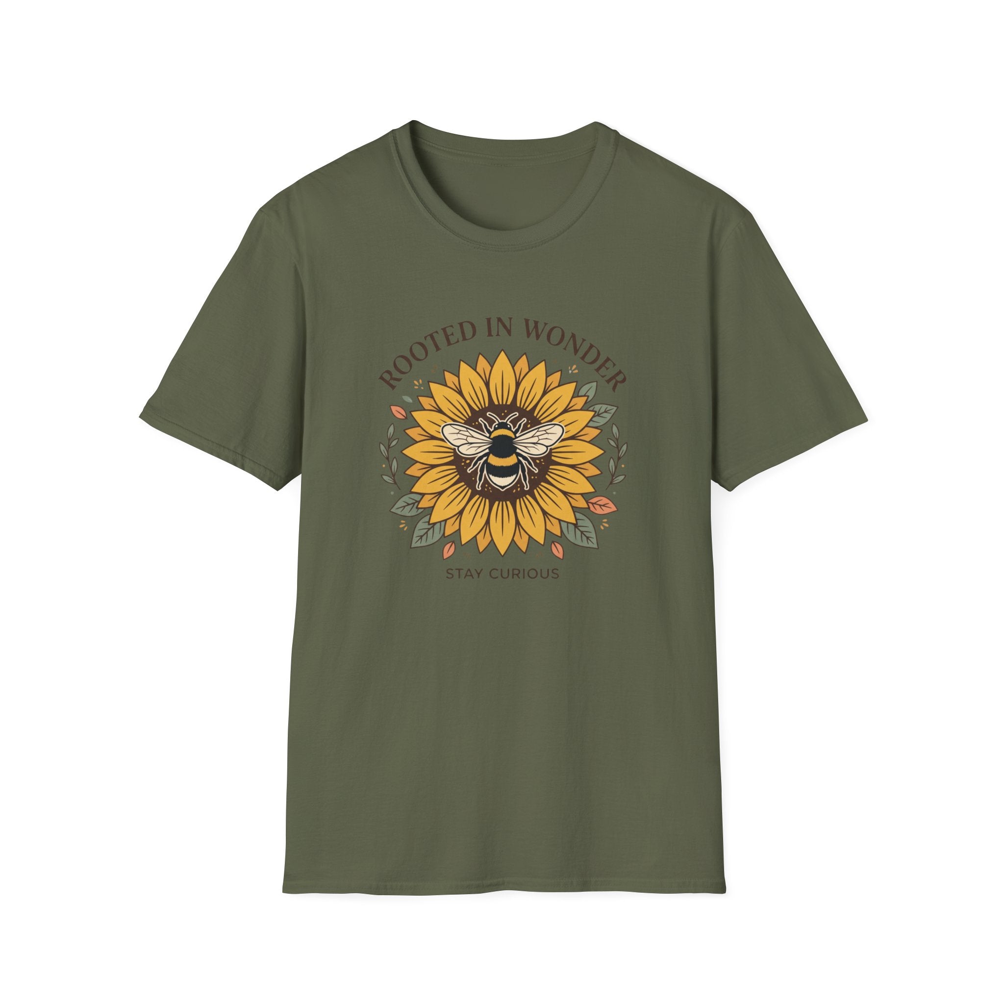 Sunflower Bee T-Shirt — "Rooted in Wonder" Botanical Graphic Tee
