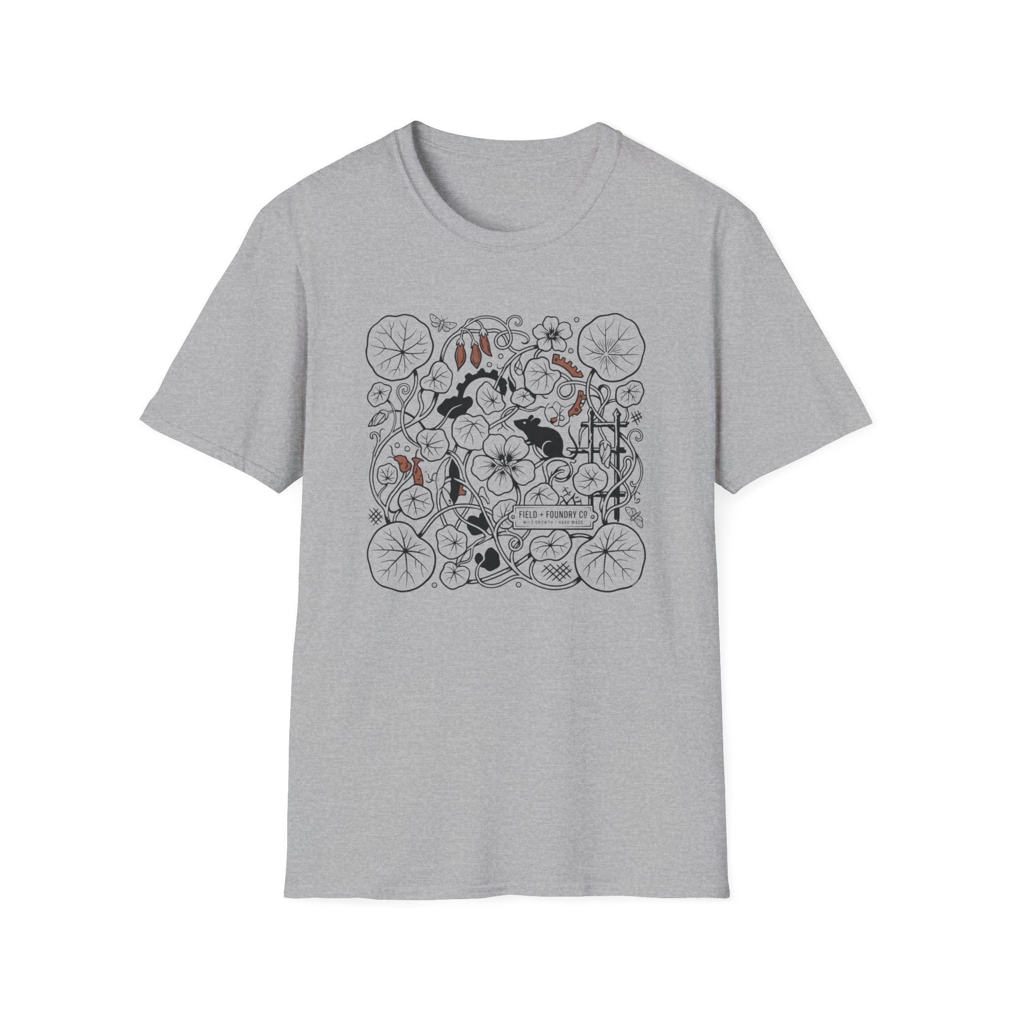 Garden Cats T‑Shirt Whimsical Botanical Illustration