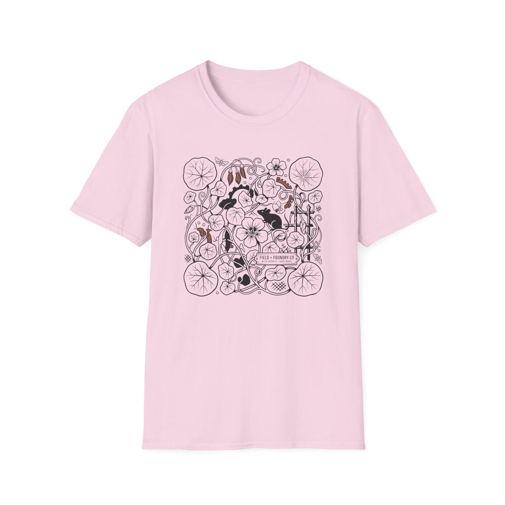 Garden Cats T‑Shirt Whimsical Botanical Illustration