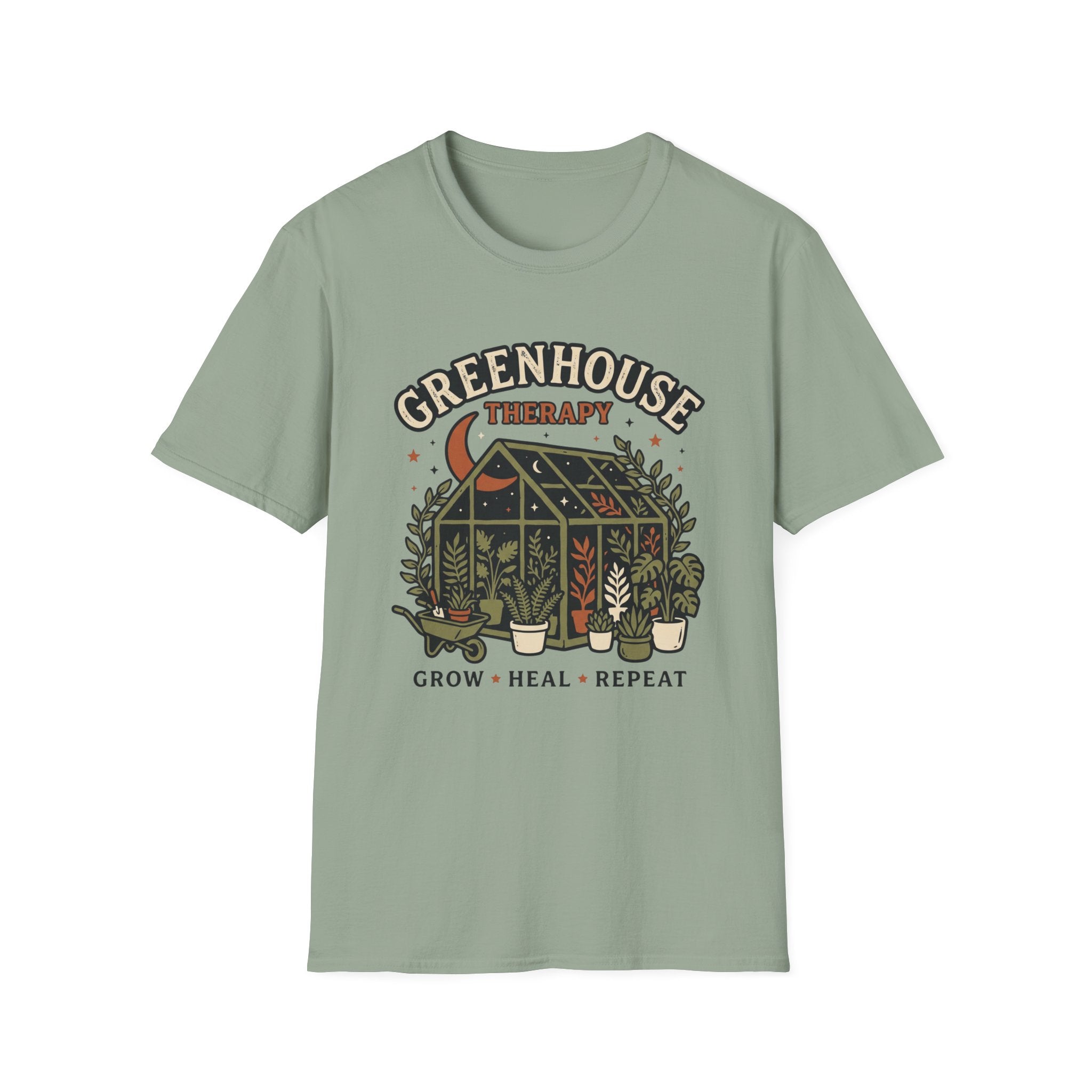Greenhouse Therapy T‑Shirt Grow Heal Repeat Plant Lover Tee