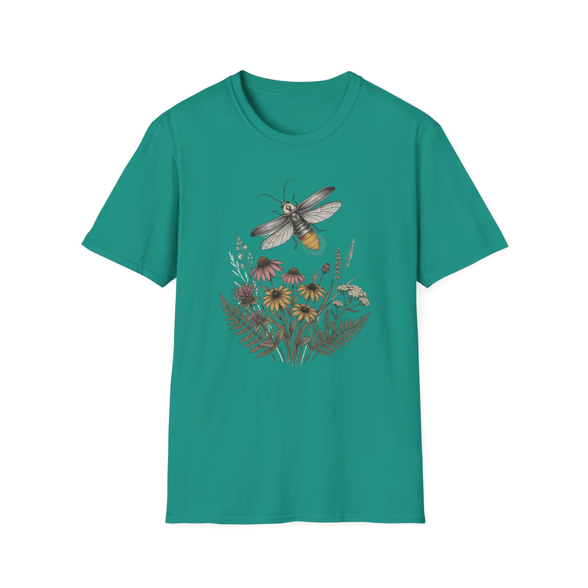 Bee & Wildflower T-Shirt Botanical Firefly Illustration Tee