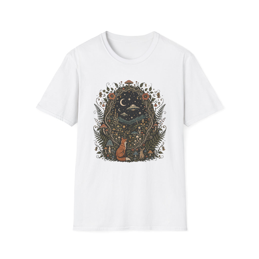Mystic Forest Night T-Shirt — Moon, Stars & Fox Graphic Tee
