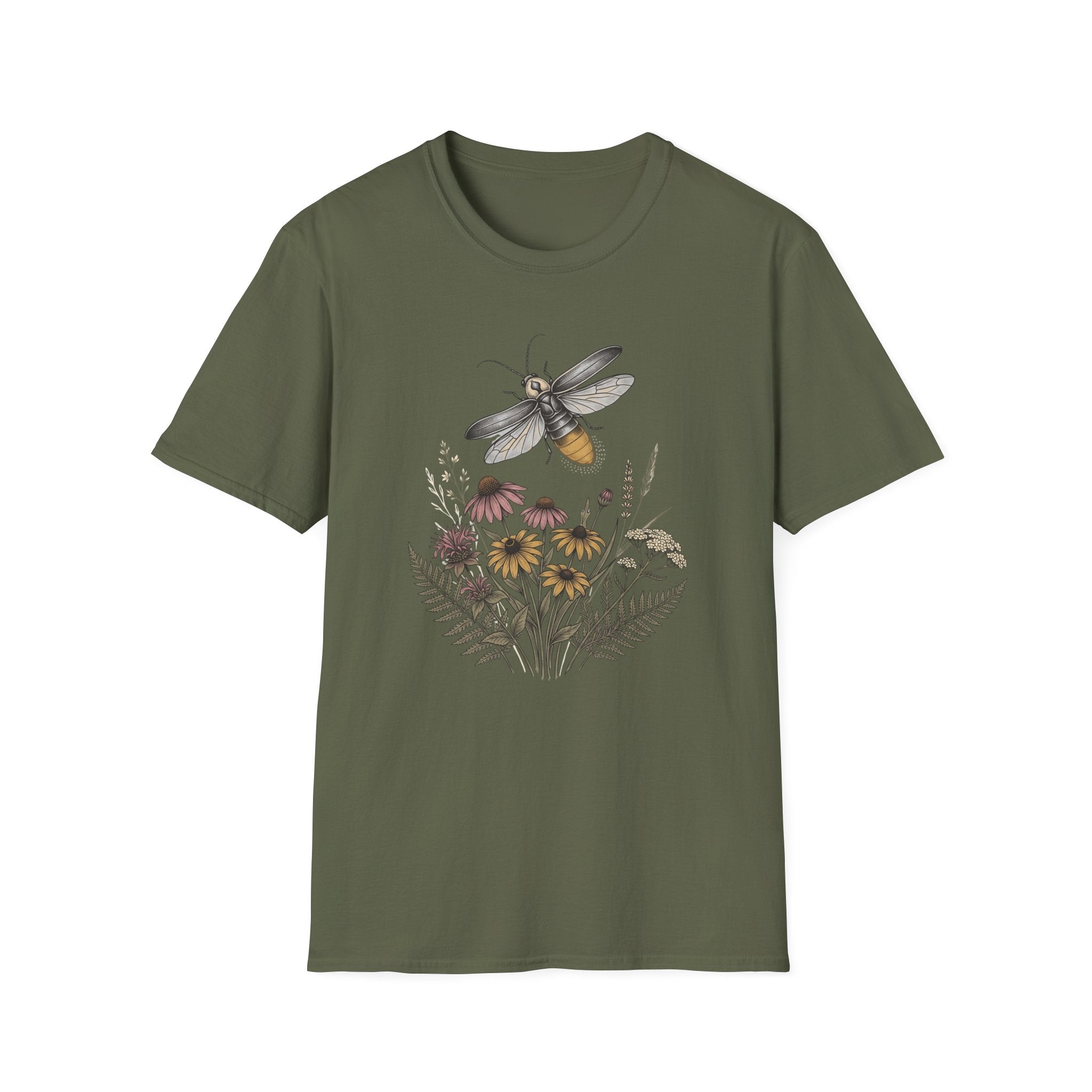 Bee & Wildflower T-Shirt Botanical Firefly Illustration Tee