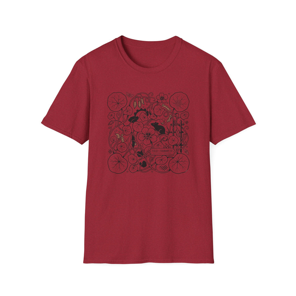 Garden Cats T‑Shirt Whimsical Botanical Illustration