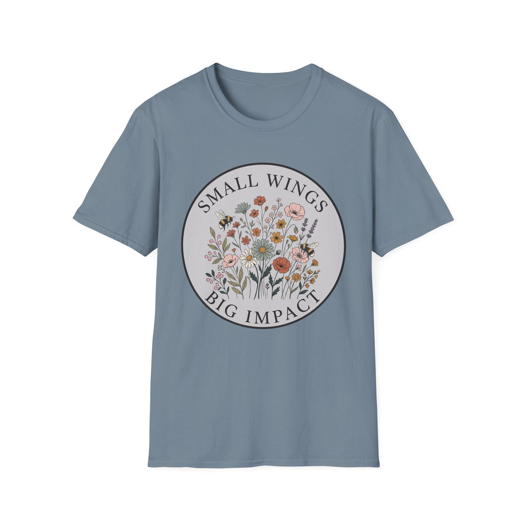 T-Shirt — "Small Wings Big Impact" Floral Graphic Tee