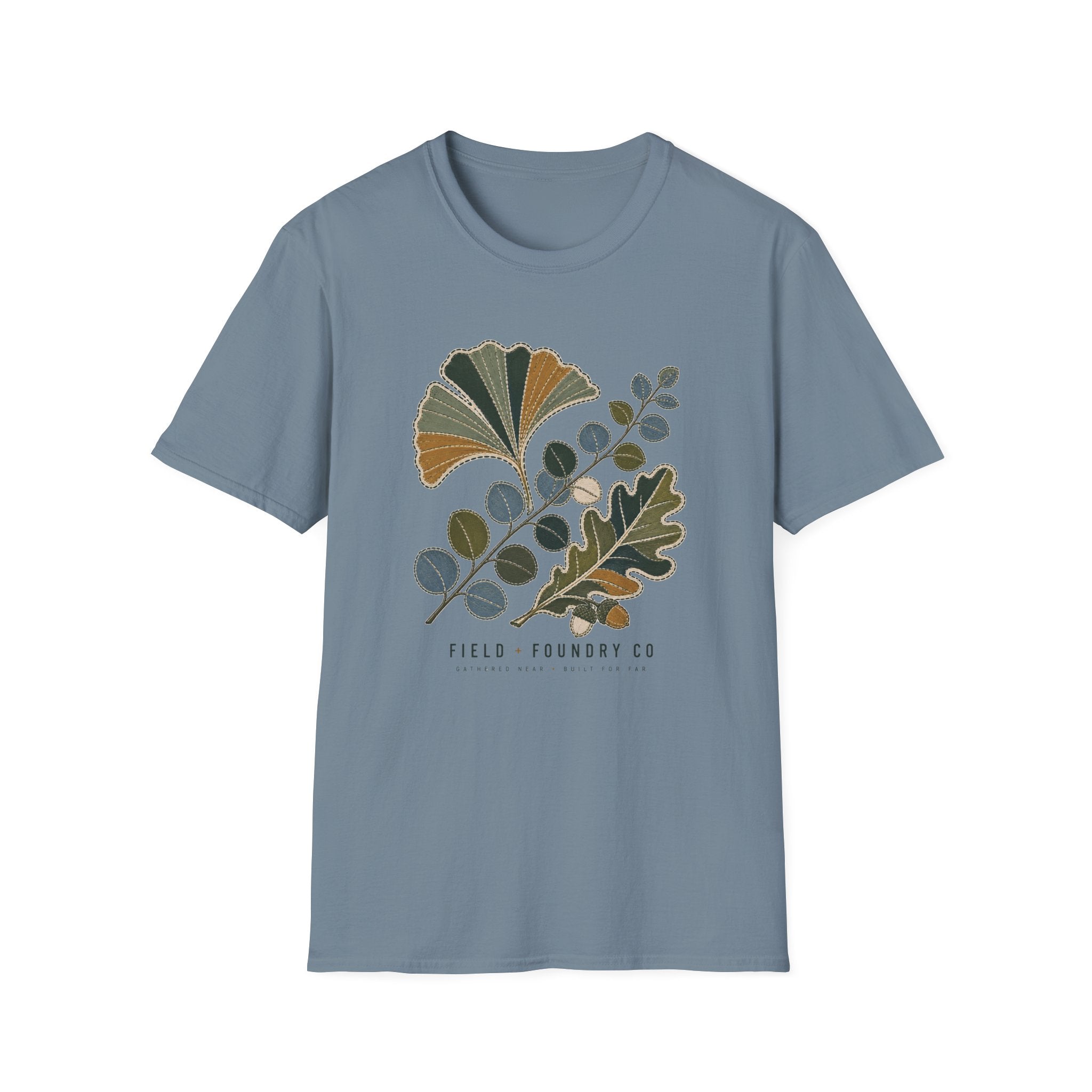 Embroidered Leaf Graphic T-Shirt
