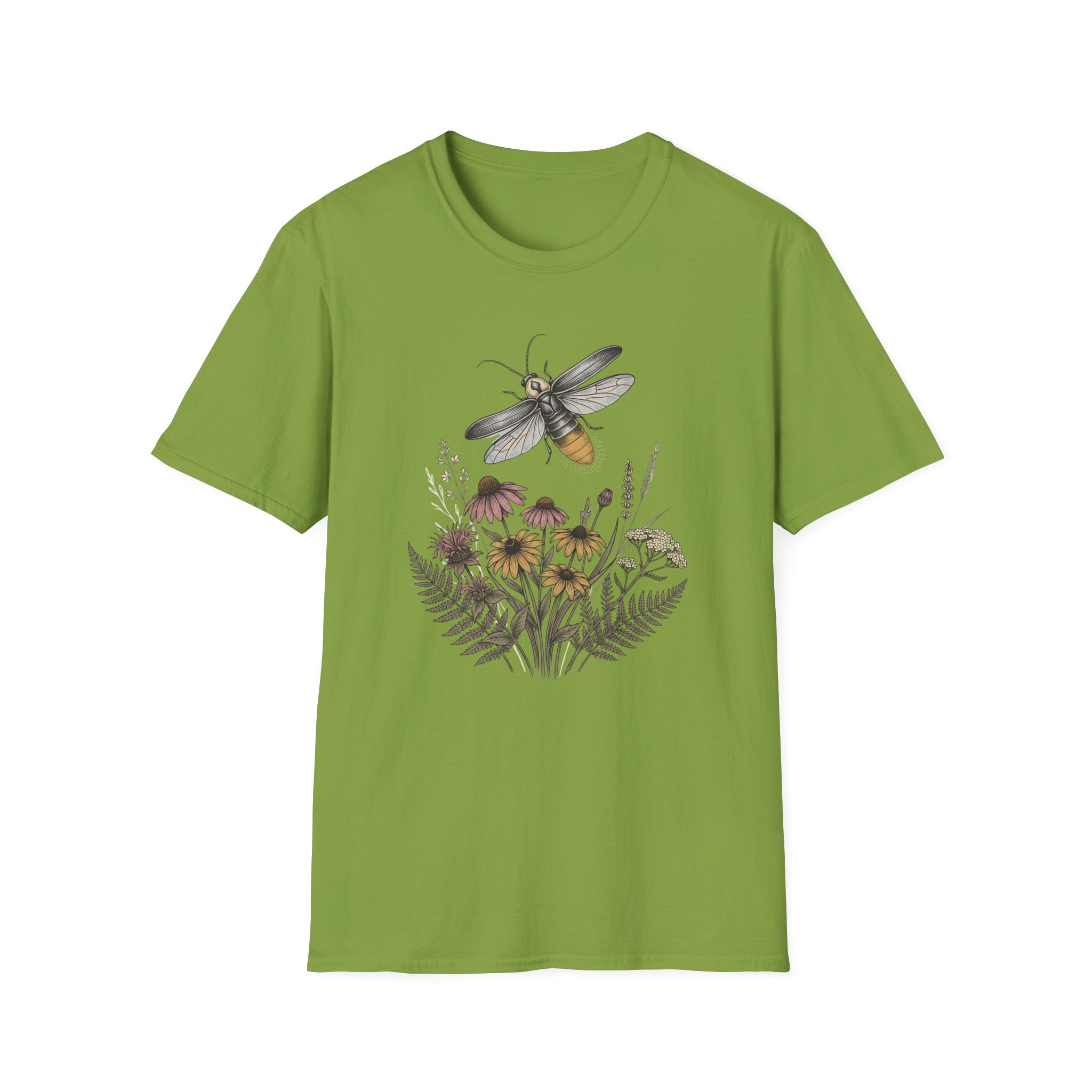 Bee & Wildflower T-Shirt Botanical Firefly Illustration Tee