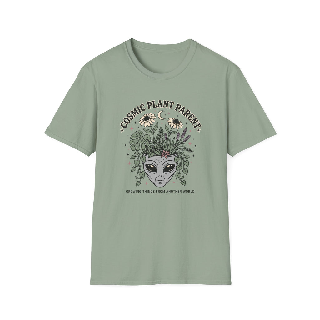 Cosmic Plant Parent T-Shirt Whimsical Alien & Botanical Graphic