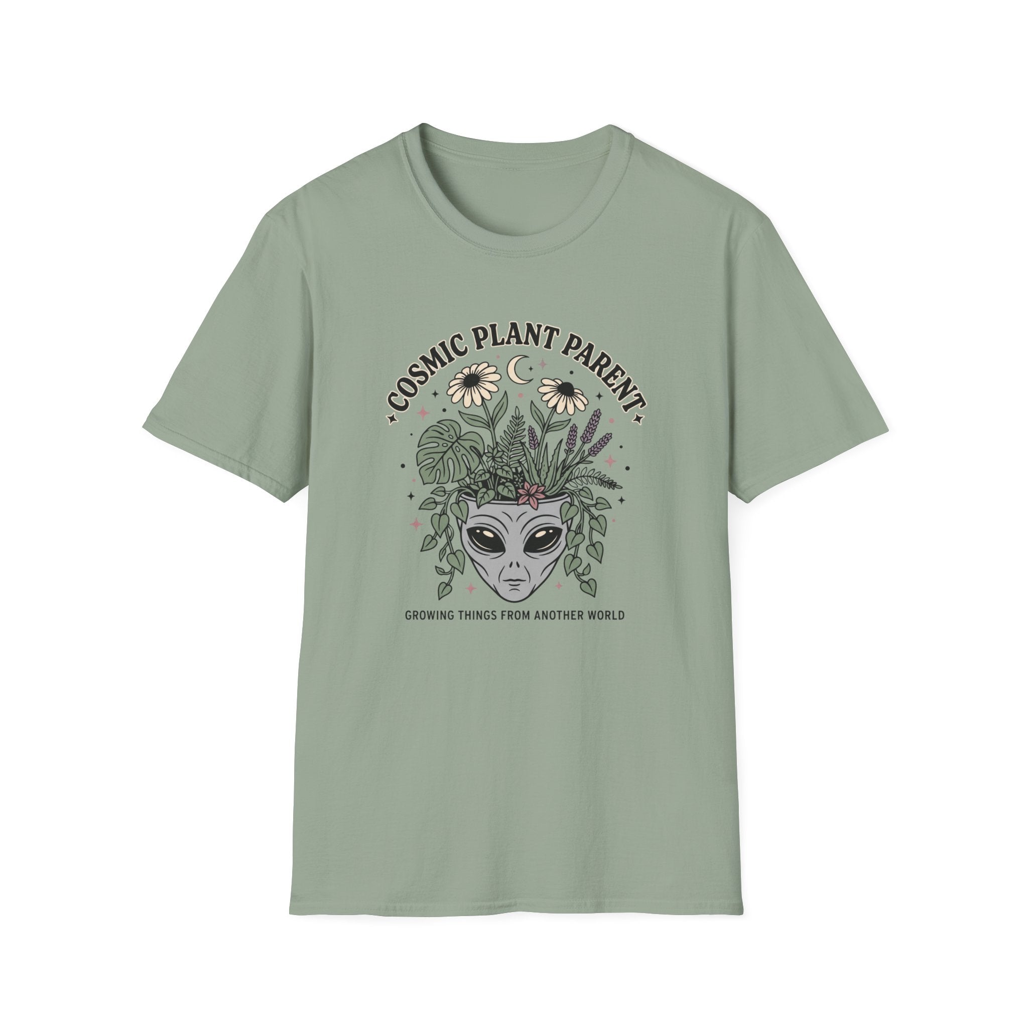 Cosmic Plant Parent T-Shirt Whimsical Alien & Botanical Graphic