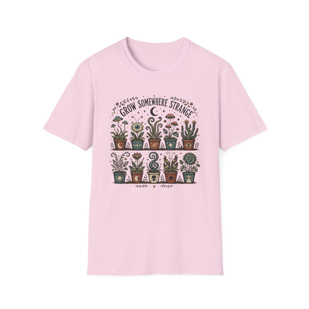 Grow Somewhere Strange Whimsical Potted Plant Graphic T-Shirt
