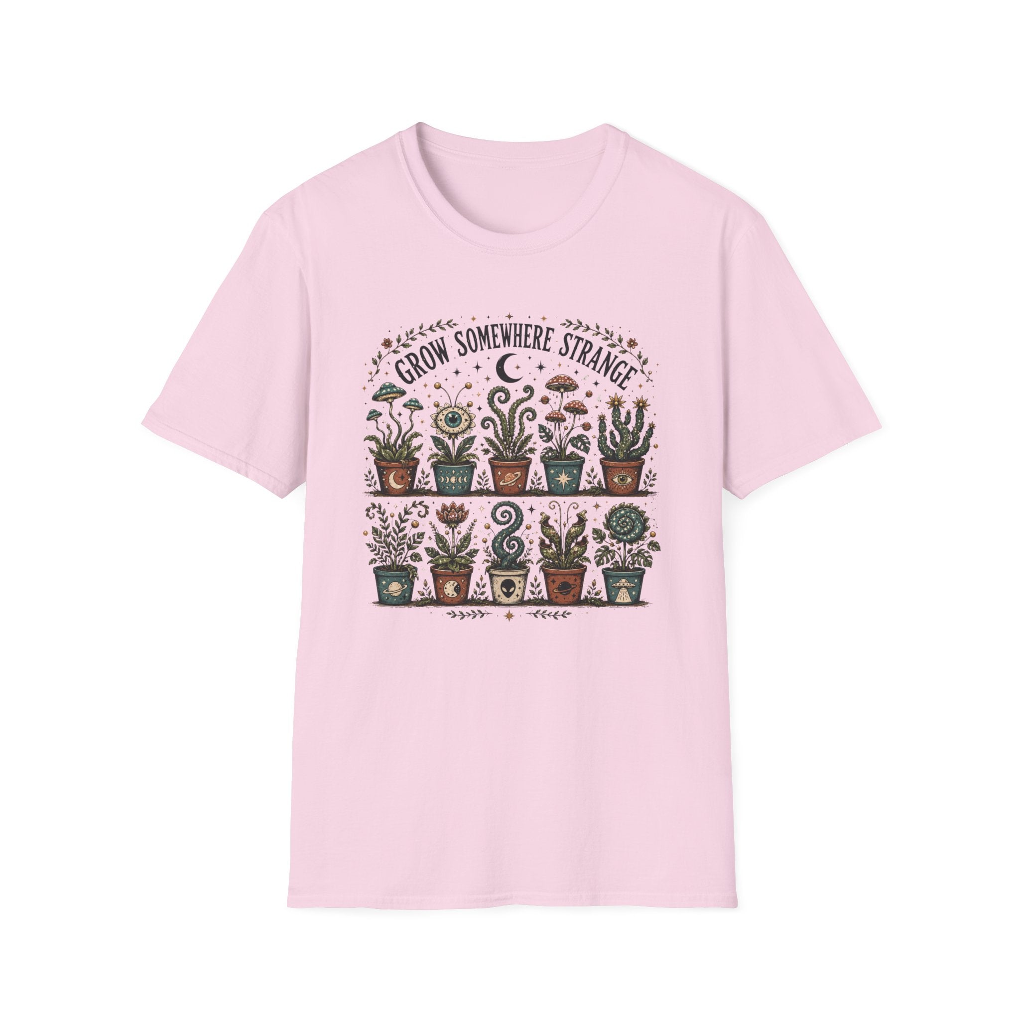Grow Somewhere Strange T-Shirt — Whimsical Potted Plant Graphic Tee