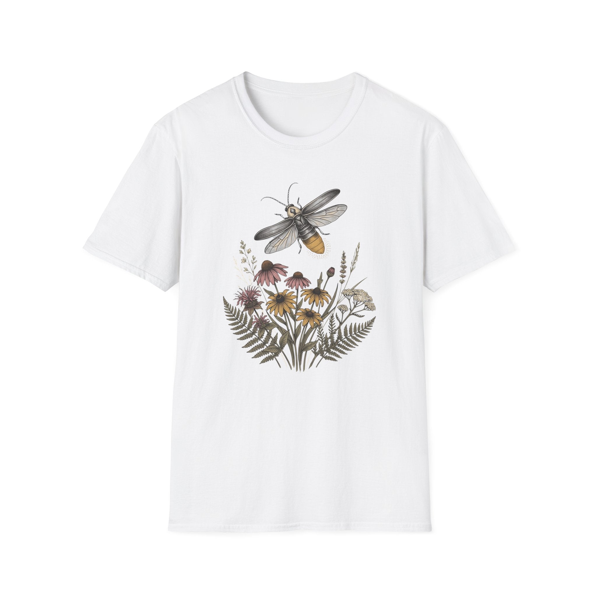 Bee & Wildflower T-Shirt Botanical Firefly Illustration Tee