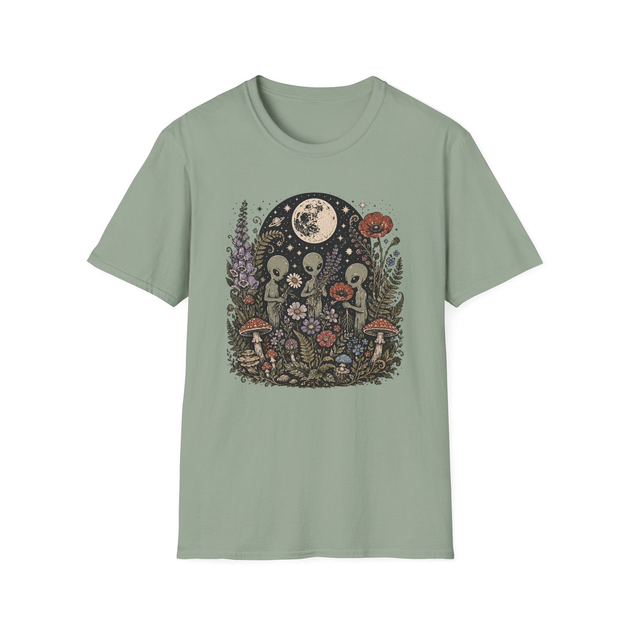 Alien Garden Moon Tee — Floral Extraterrestrial Graphic T-Shirt
