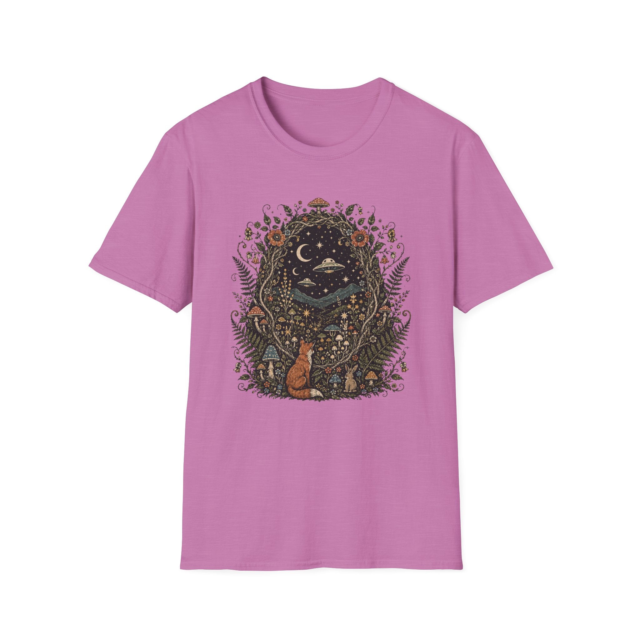 Mystic Forest Night T-Shirt — Moon, Stars & Fox Graphic Tee