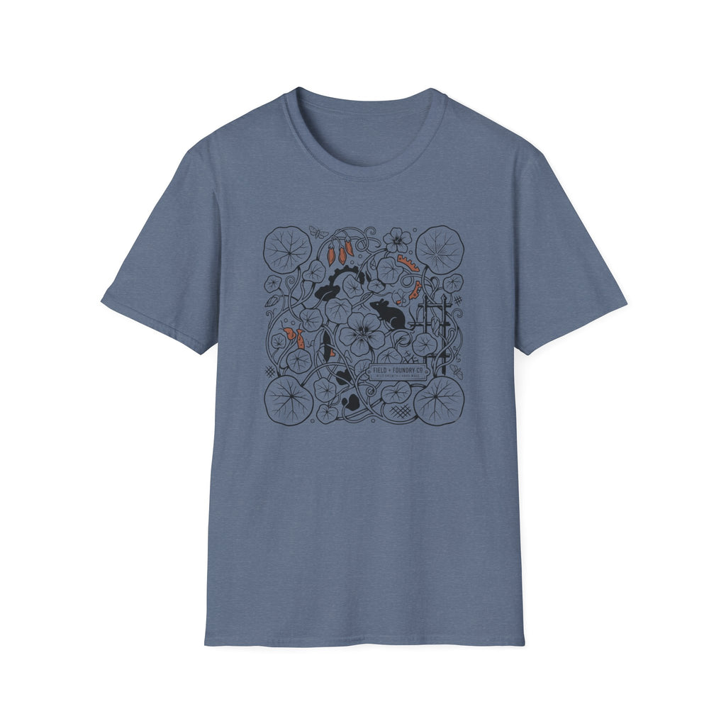 Garden Cats T‑Shirt Whimsical Botanical Illustration