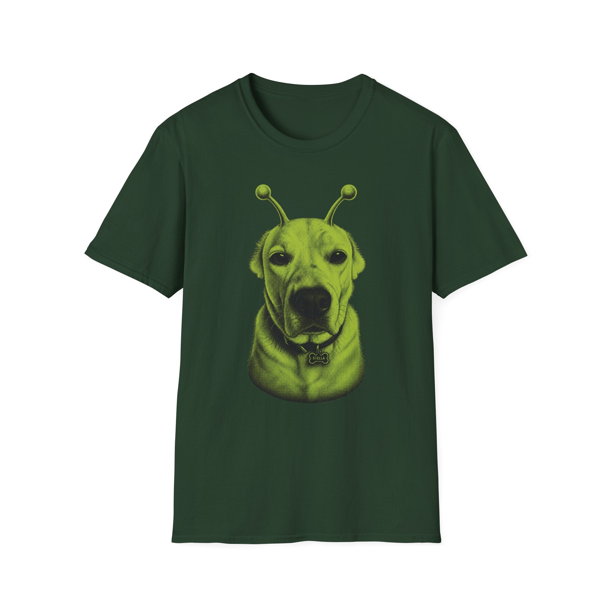 Alien Dog T-Shirt Cute Green Pup with Antennae Graphic Tee