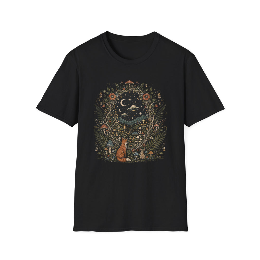 Mystic Forest Night T-Shirt — Moon, Stars & Fox Graphic Tee