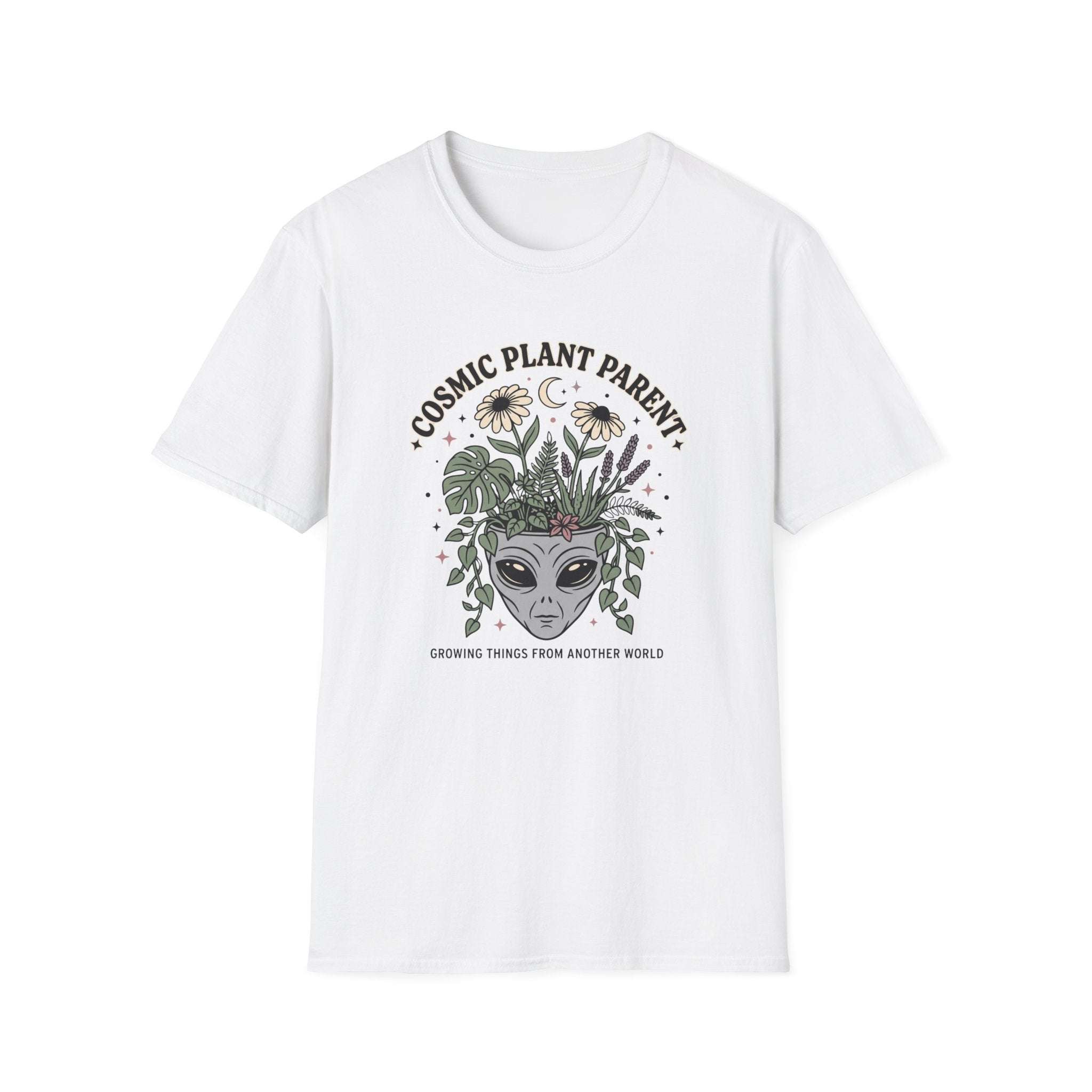 Cosmic Plant Parent T-Shirt Whimsical Alien & Botanical Graphic