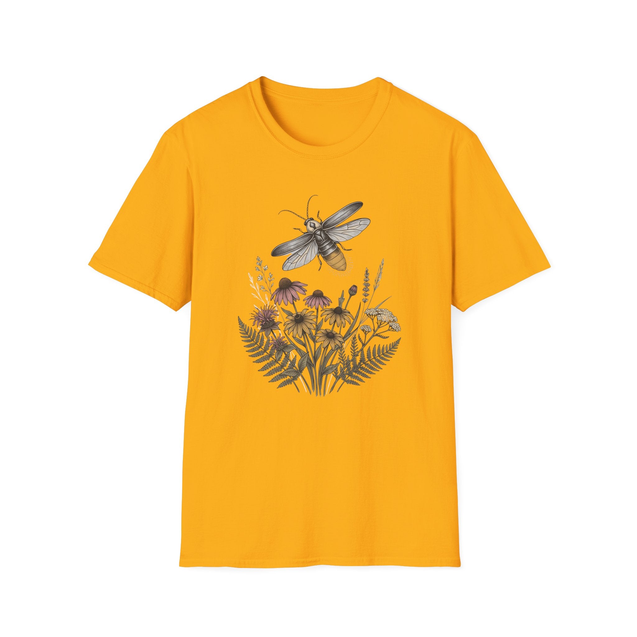 Bee & Wildflower T-Shirt Botanical Firefly Illustration Tee