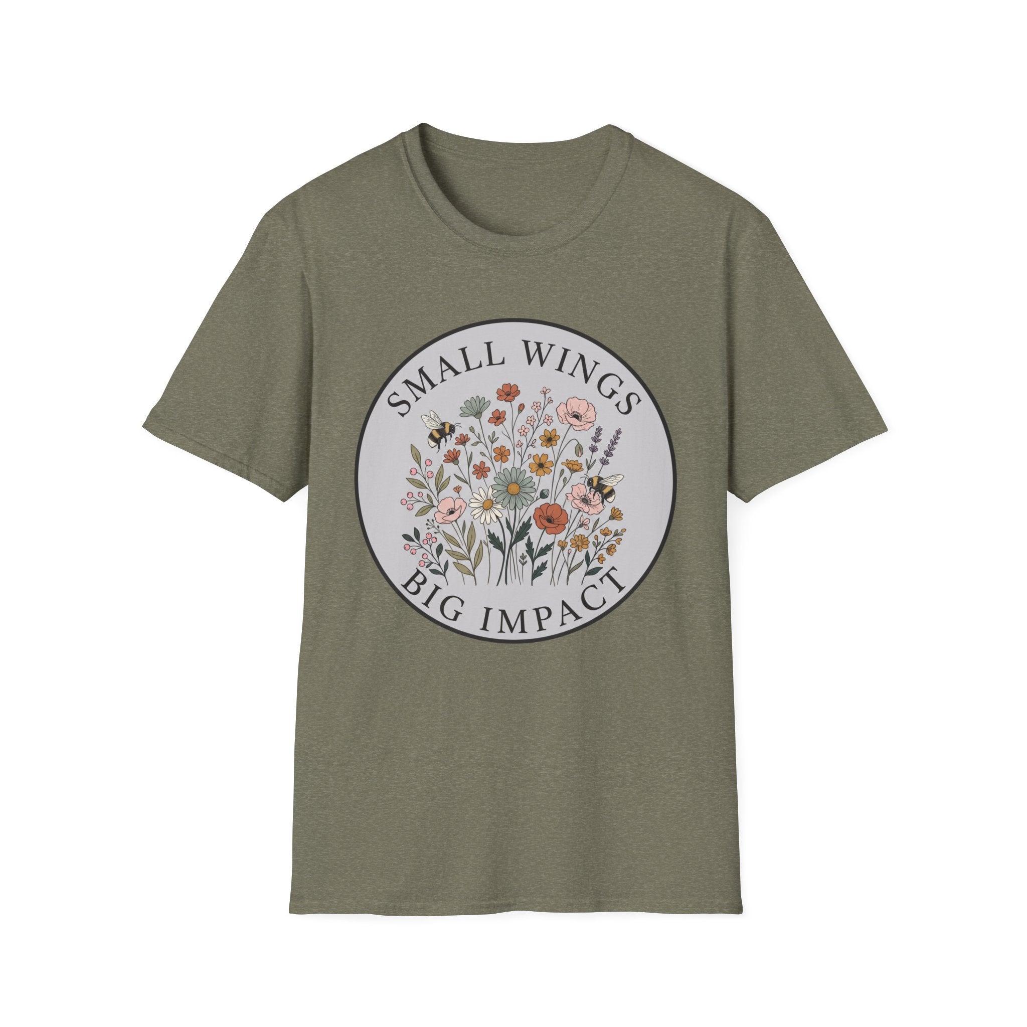 T-Shirt — "Small Wings Big Impact" Floral Graphic Tee