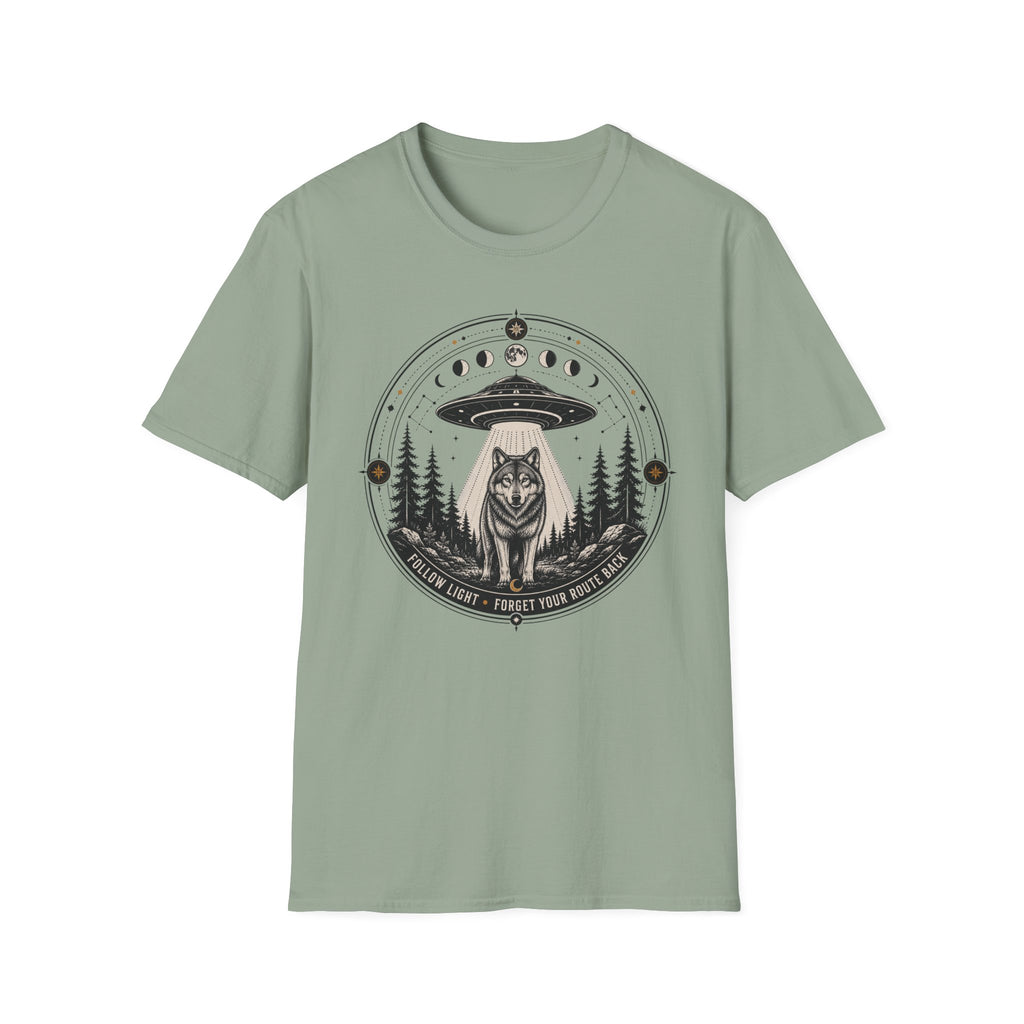 Wolf UFO T-Shirt Mystic Moon Phases Forest Graphic Tee