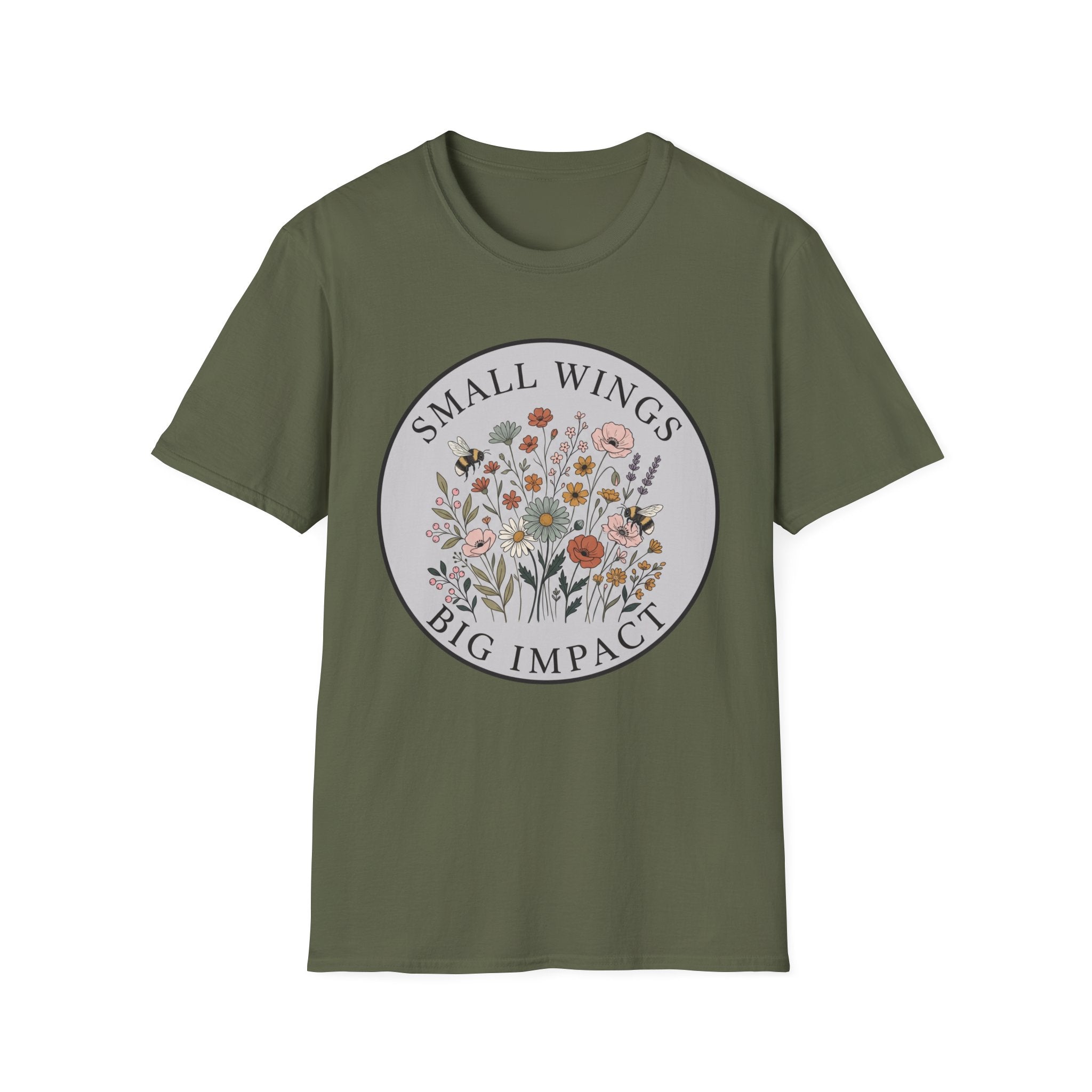 T-Shirt — "Small Wings Big Impact" Floral Graphic Tee